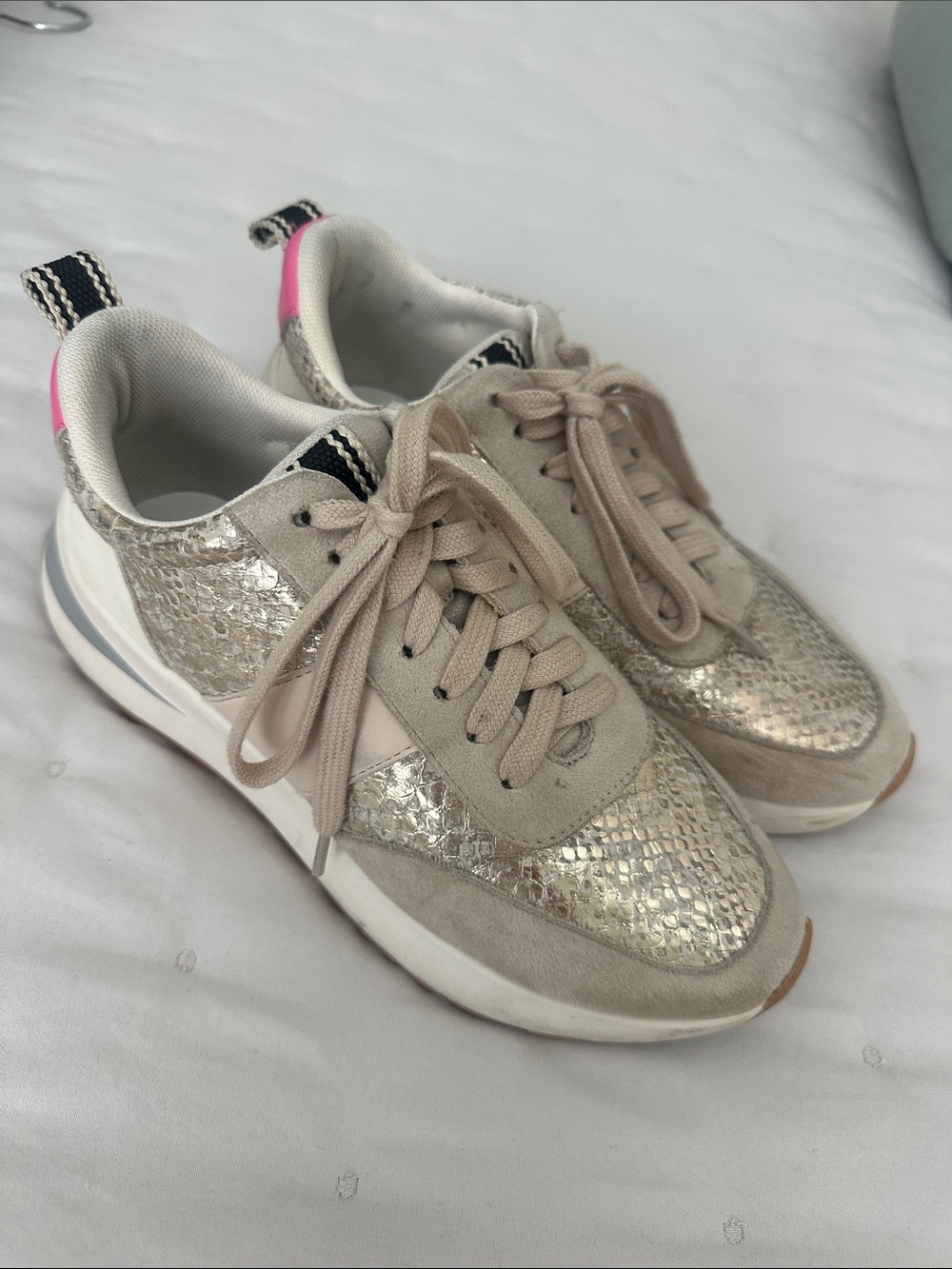ShuShop Metallic Taupe and Pink Accent Sneakers